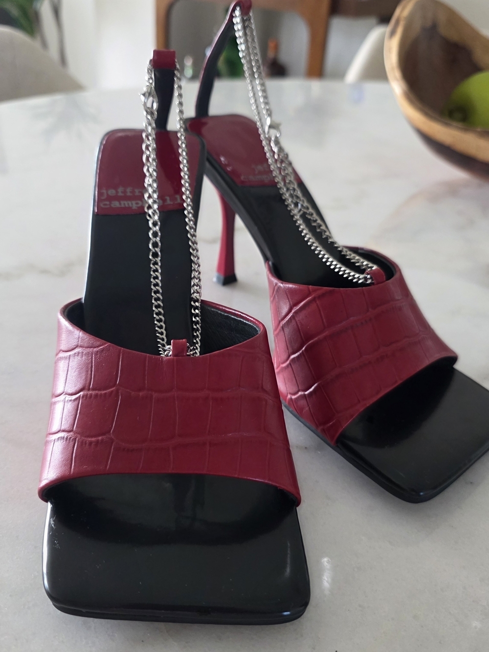 Jeffrey Campbell Burgundy Croc-Embossed Chain Slingback Heels